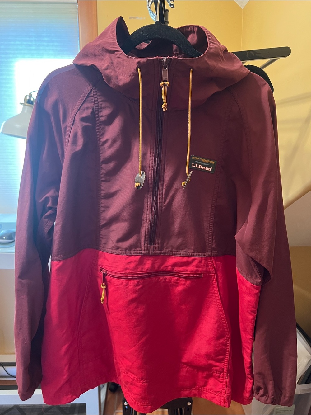 L.L. Bean Two-Tone Burgundy and Red Pullover Anorak Jacket